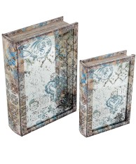 Set 2 Cajas Libro Madera DM y Espejo | Organizador Vintage