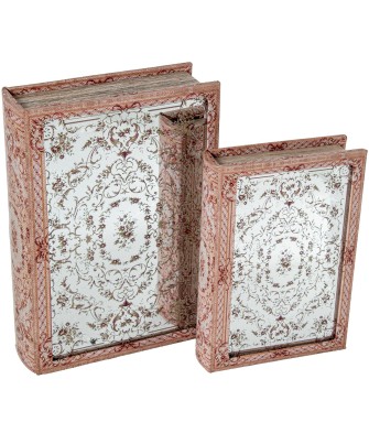 Set 2 Cajas Libro Madera DM y Espejo | Organizador Vintage