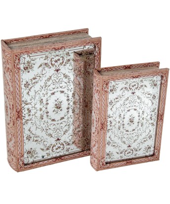 Set 2 Cajas Libro Madera DM y Espejo | Organizador Vintage