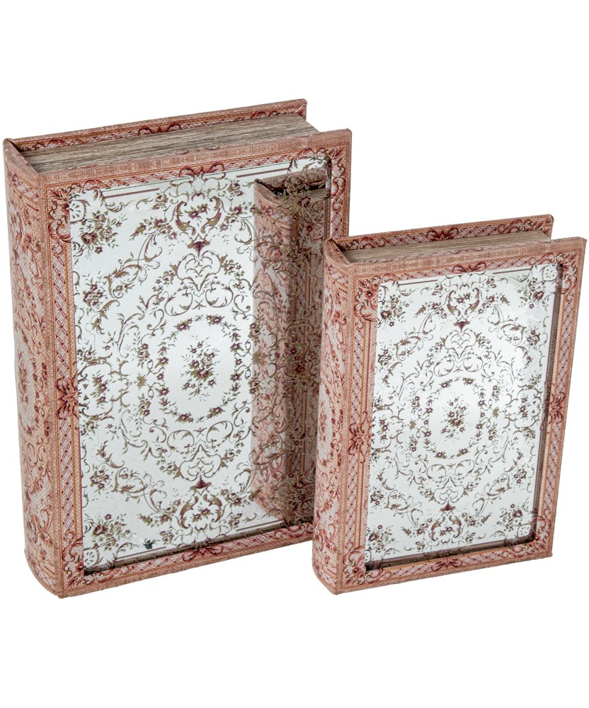 Set 2 Cajas Libro Madera DM y Espejo | Organizador Vintage