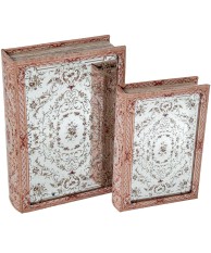 Set 2 Cajas Libro Madera DM y Espejo | Organizador Vintage