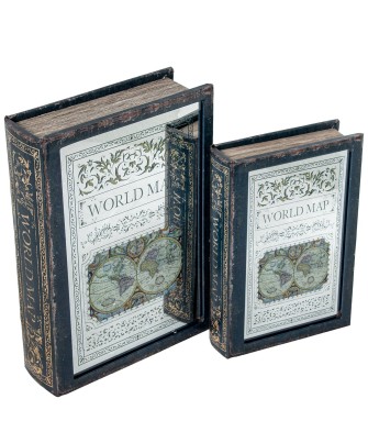 Set 2 Cajas Libro Madera DM y Espejo | Organizador Vintage