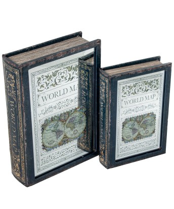 Set 2 Cajas Libro Madera DM y Espejo | Organizador Vintage