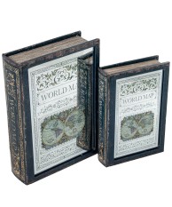 Set 2 Cajas Libro Madera DM y Espejo | Organizador Vintage