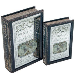 Set 2 Cajas Libro Madera DM y Espejo | Organizador Vintage