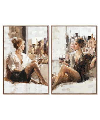 Set 2 Cuadros Mujeres con Copa y Marco 60x90cm | Pintado a Mano