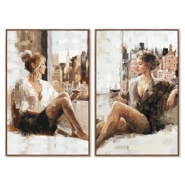 Set 2 Cuadros Mujeres con Copa y Marco 60x90cm | Pintado a Mano