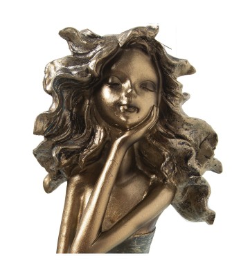Figura de Resina Niña Sentada Dorada 37cm | Nova Decoración