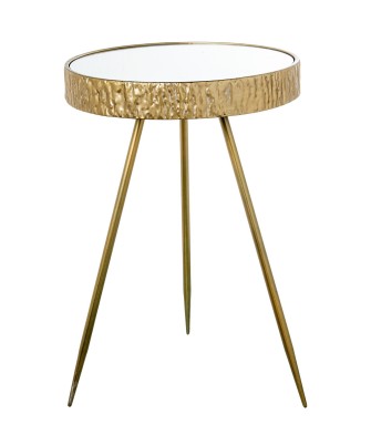 Mesa Auxiliar Metal Dorado y Espejo Ø40x59cm | Estilo Glam