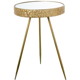 Mesa Auxiliar Metal Dorado y Espejo Ø40x59cm | Estilo Glam