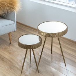 Mesa Auxiliar Metal Dorado y Espejo Ø40x59cm | Estilo Glam