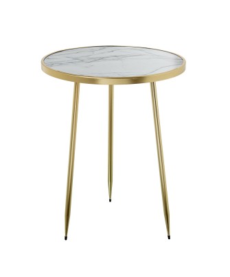 Mesa Auxiliar Redonda Mármol y Metal Dorado Ø40x50cm