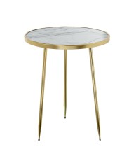 Mesa Auxiliar Redonda Mármol y Metal Dorado Ø40x50cm