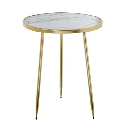 Mesa Auxiliar Redonda Mármol y Metal Dorado Ø40x50cm