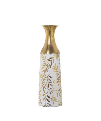 Jarrón de Suelo Metal Blanco y Dorado 54cm | Decoración Hogar