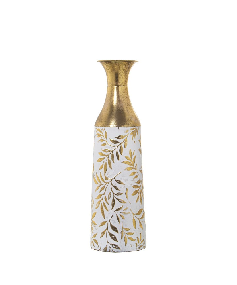 Jarrón de Suelo Metal Blanco y Dorado 54cm | Decoración Hogar