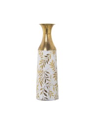 Jarrón de Suelo Metal Blanco y Dorado 54cm | Decoración Hogar