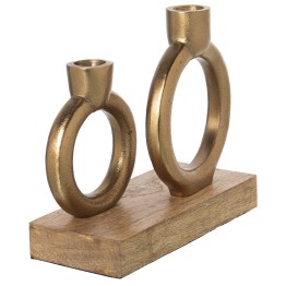 Portavelas Doble Metal Dorado y Madera 20cm | Diseño Moderno