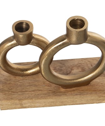 Portavelas Doble Metal Dorado y Madera 20cm | Diseño Moderno