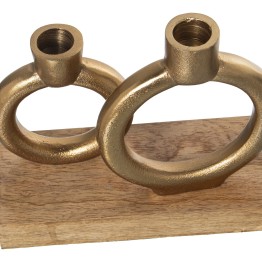 Portavelas Doble Metal Dorado y Madera 20cm | Diseño Moderno