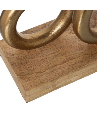 Portavelas Doble Metal Dorado y Madera 20cm | Diseño Moderno