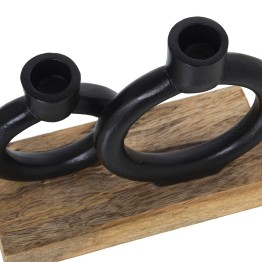 Portavelas Doble Metal Negro y Madera 20cm | Diseño Moderno