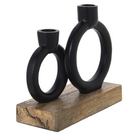 Portavelas Doble Metal Negro y Madera 20cm | Diseño Moderno