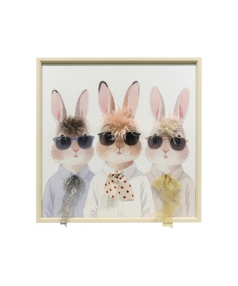 Cuadro Conejos con Gafas y Pajarita 60x60 cm | Nova Decoración