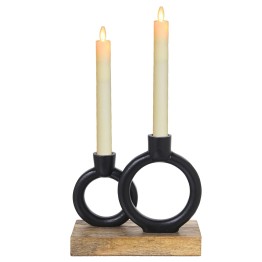 Portavelas Doble Metal Negro y Madera 20cm | Diseño Moderno