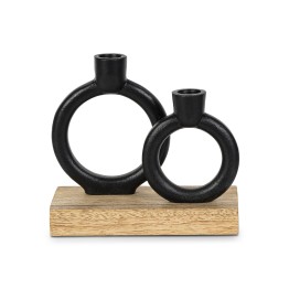 Portavelas Doble Metal Negro y Madera 20cm | Diseño Moderno