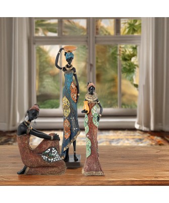 Figura Africana de Resina de Mujer 36cm | Decoración Étnica