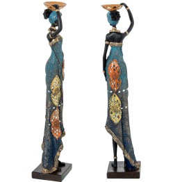 Figura Africana de Resina de Mujer 54cm | Decoración Étnica Gran Formato