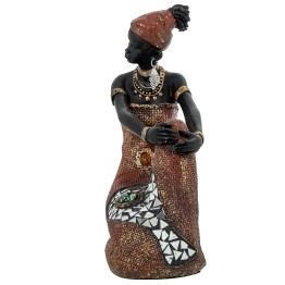 Figura Africana de Resina de Mujer Sentada 26cm | Decoración