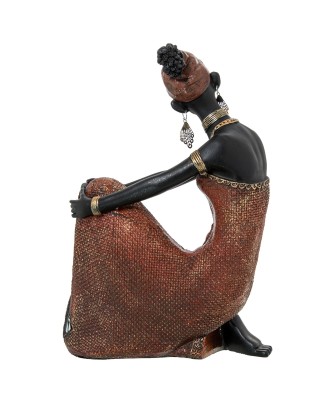 Figura Africana de Resina de Mujer Sentada 26cm | Decoración