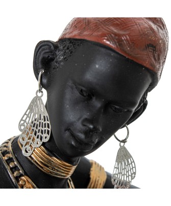 Figura Africana de Resina de Mujer Sentada 26cm | Decoración