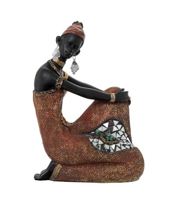 Figura Africana de Resina de Mujer Sentada 26cm | Decoración