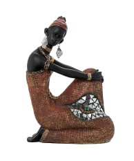 Figura Africana de Resina de Mujer Sentada 26cm | Decoración
