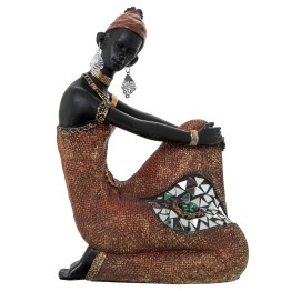 Figura Africana de Resina de Mujer Sentada 26cm | Decoración