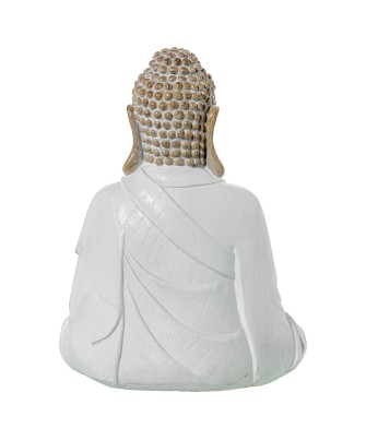 Figura Buda Meditando Resina Blanco y Madera 34cm | Estilo Zen