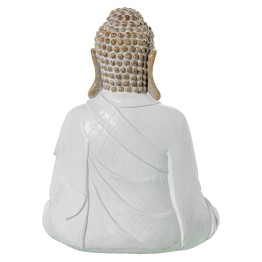 Figura Buda Meditando Resina Blanco y Madera 34cm | Estilo Zen