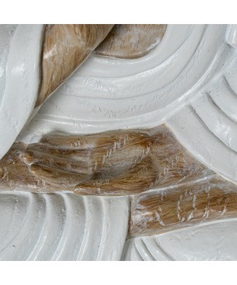 Figura Buda Meditando Resina Blanco y Madera 34cm | Estilo Zen