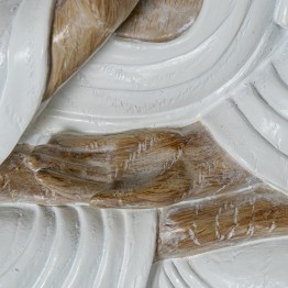 Figura Buda Meditando Resina Blanco y Madera 34cm | Estilo Zen
