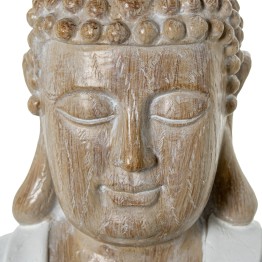 Figura Buda Meditando Resina Blanco y Madera 34cm | Estilo Zen