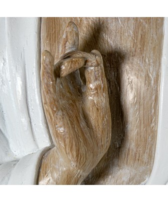Figura Buda Meditando Resina Blanco y Madera 34cm | Estilo Zen