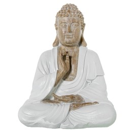 Figura Buda Meditando Resina Blanco y Madera 34cm | Estilo Zen