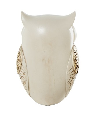 Figura Búho Blanco y Dorado Flores 13,5cm | Decoración Hogar