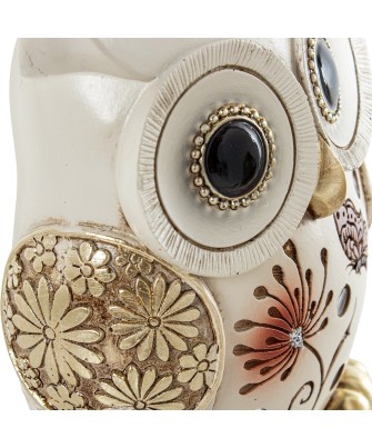 Figura Búho Blanco y Dorado Flores 13,5cm | Decoración Hogar
