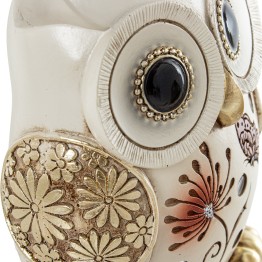 Figura Búho Blanco y Dorado Flores 13,5cm | Decoración Hogar
