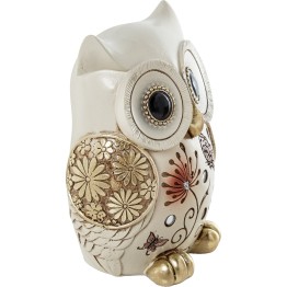 Figura Búho Blanco y Dorado Flores 13,5cm | Decoración Hogar