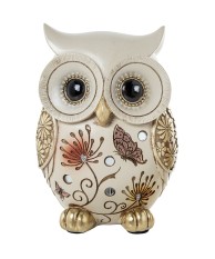 Figura Búho Blanco y Dorado Flores 13,5cm | Decoración Hogar